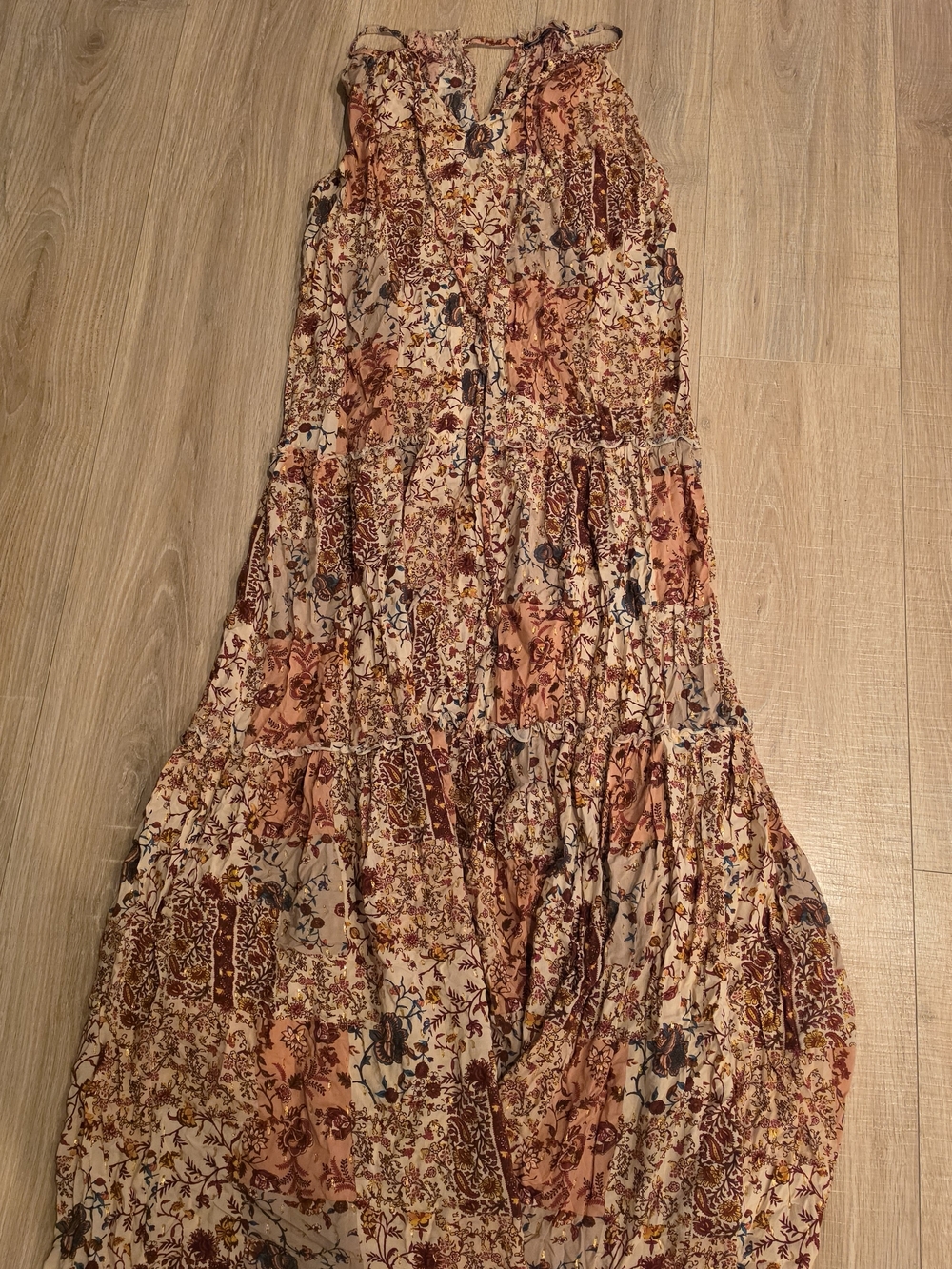 DREW Peach Floral Patchwork Maxi Dress